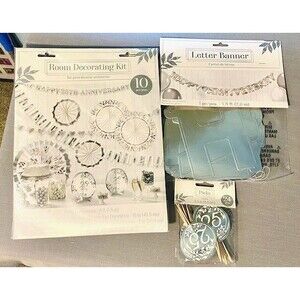 25th Anniversary Party Decorations Kit Silver White Banner Wedding Vow Renewal
